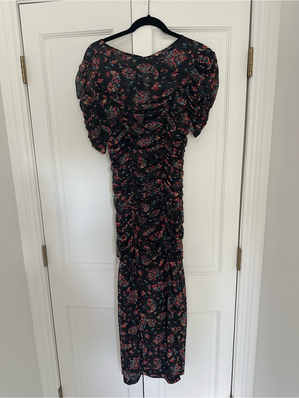 Free People Black Maxi Dress with Pink Floral Print